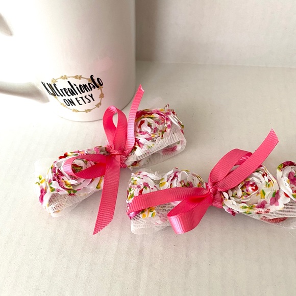 5/$25 Set of 2 Pink Flower Bow Clips or Headband - Picture 4 of 6